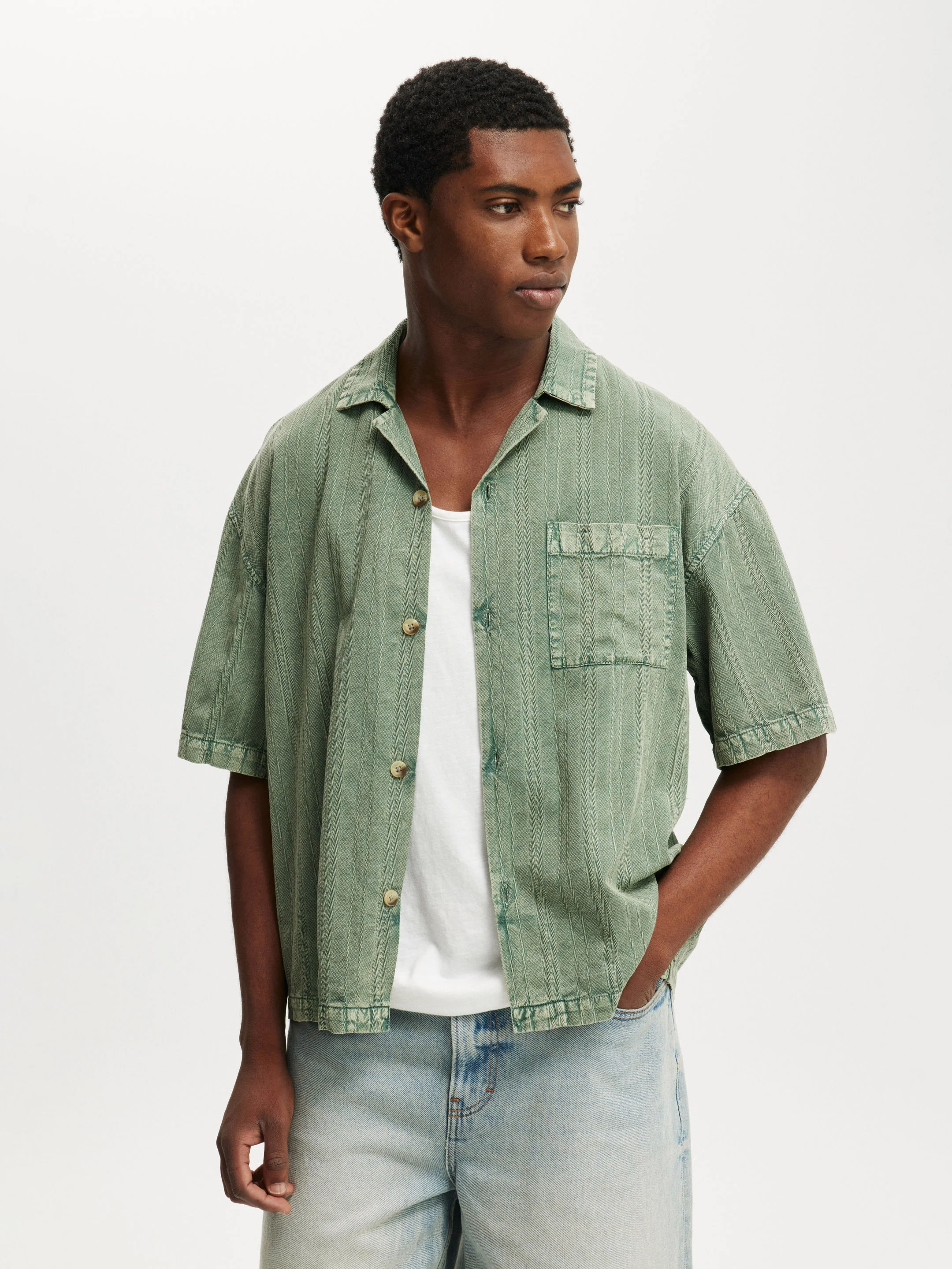 COTTON ON Áo Sơ Mi Ngắn Tay Nam-Washed Box Fit Short Sleeve Shirt