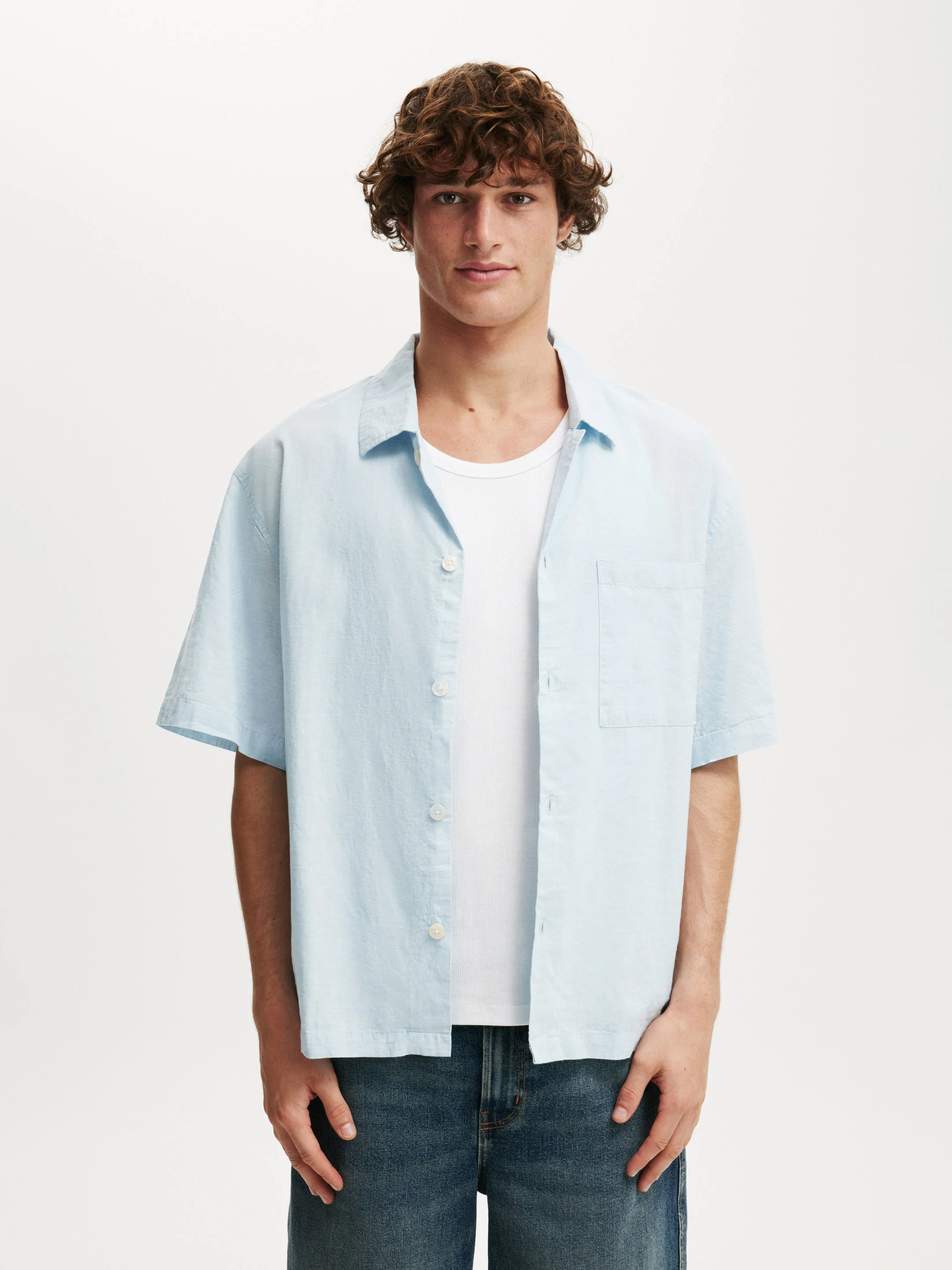 COTTON ON Áo Sơ Mi Ngắn Tay Nam-Eli Linen Blend Short Sleeve Shirt