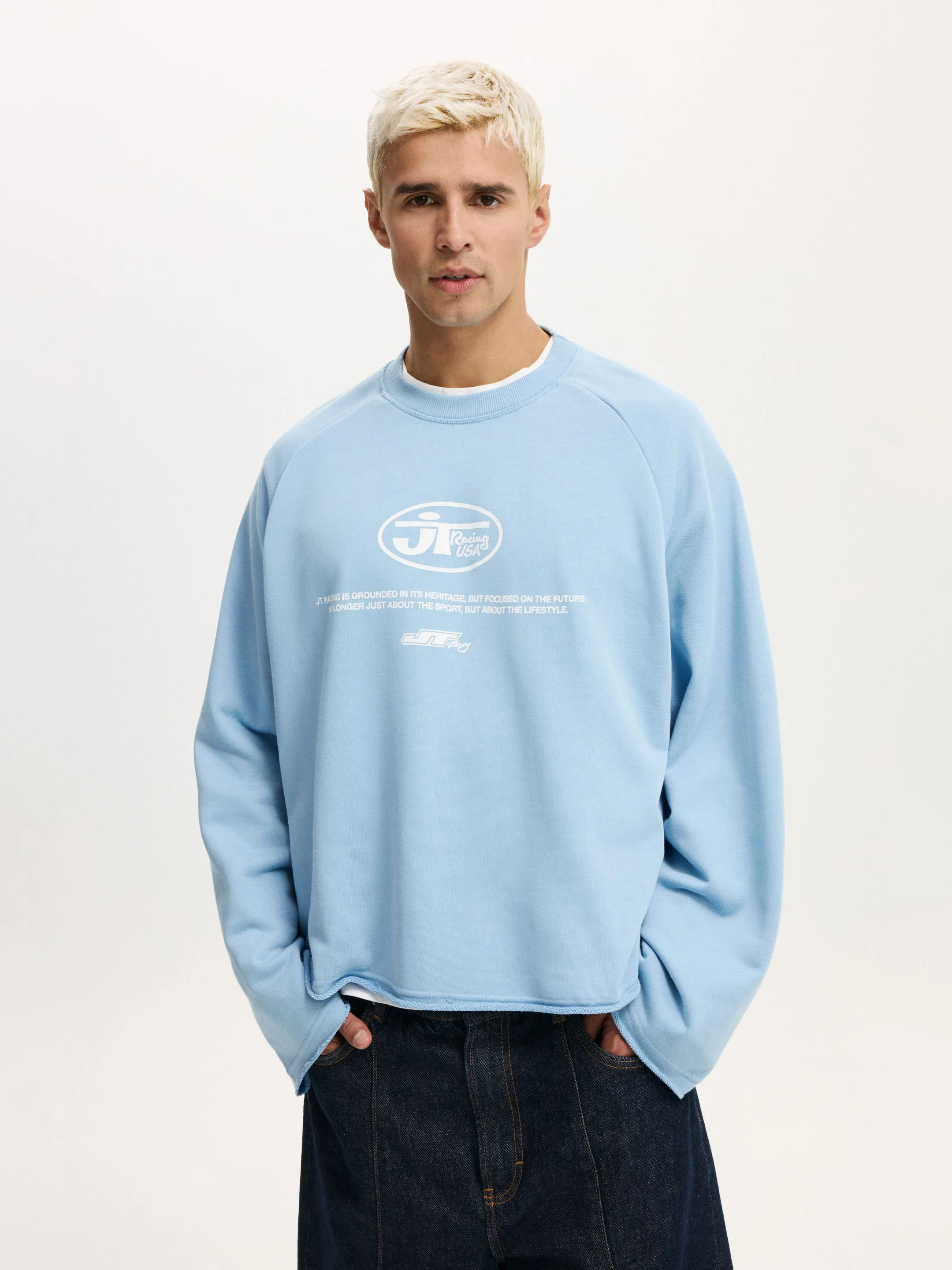 COTTON ON Áo Thun Dài Tay Nam-Cropped Honda Jt Racing Crew Fleece
