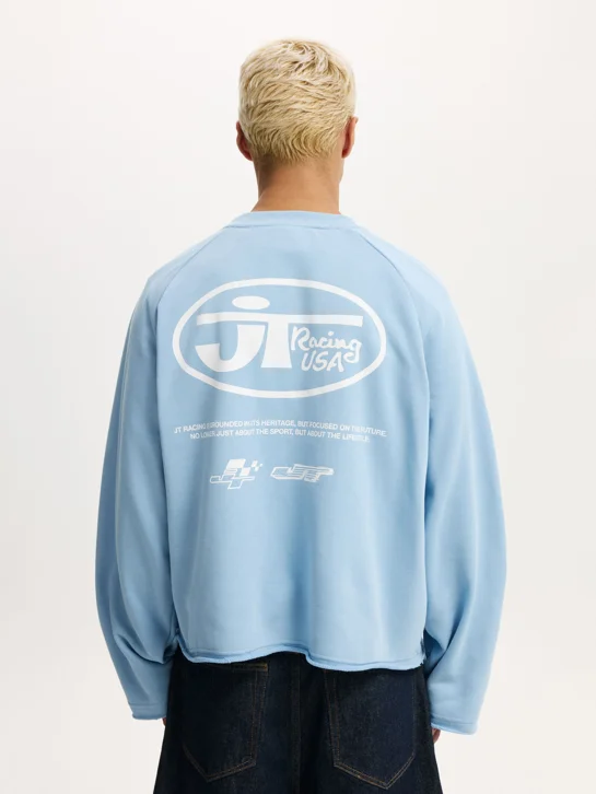 COTTON ON Áo Thun Dài Tay Nam-Cropped Honda Jt Racing Crew Fleece