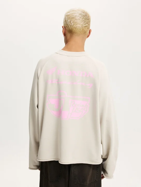 COTTON ON Áo Thun Dài Tay Nam-Cropped Honda Jt Racing Crew Fleece