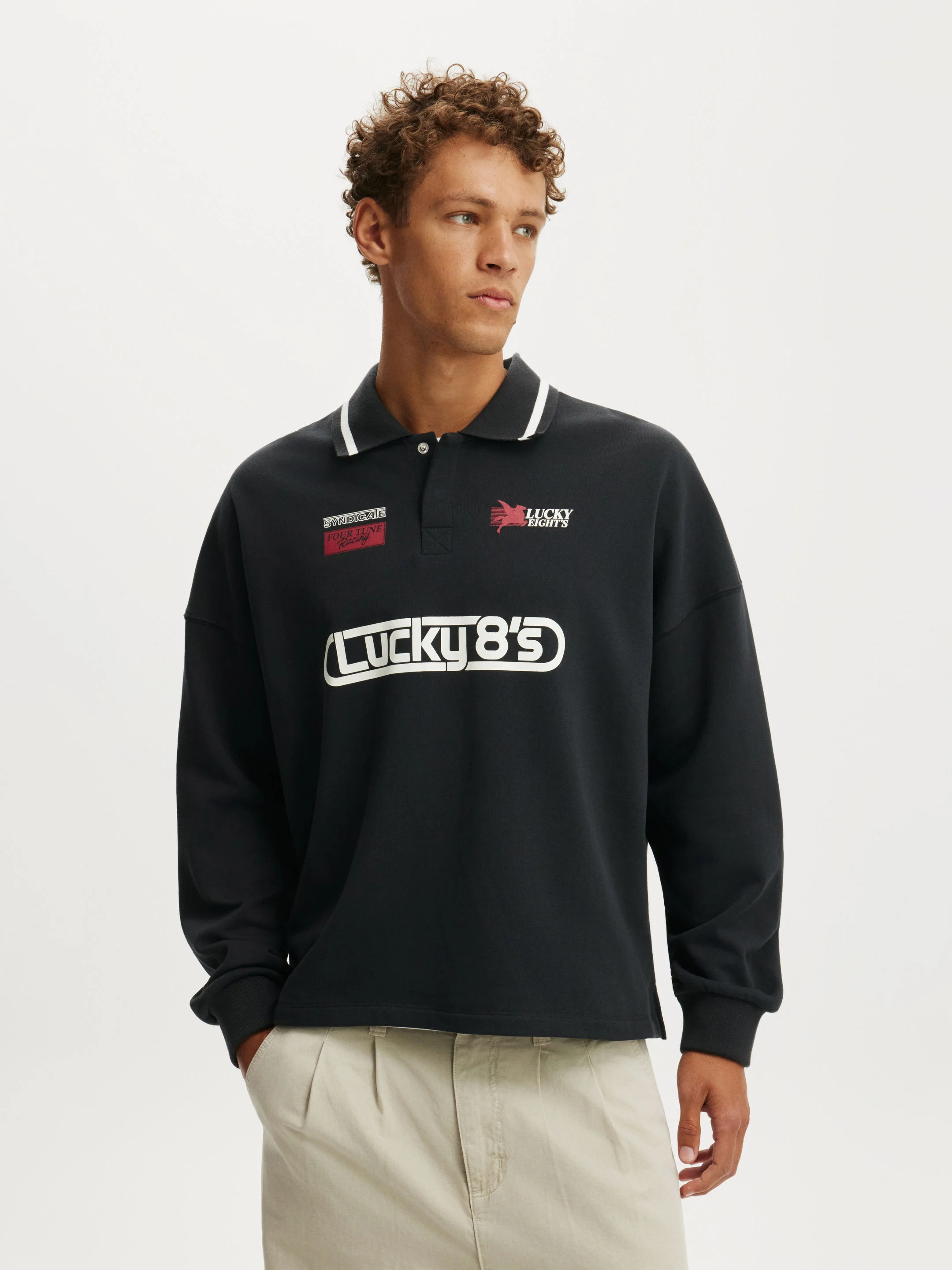 COTTON ON Áo Polo Dài Tay Nam - Cropped Fit Gra Fleece Polo