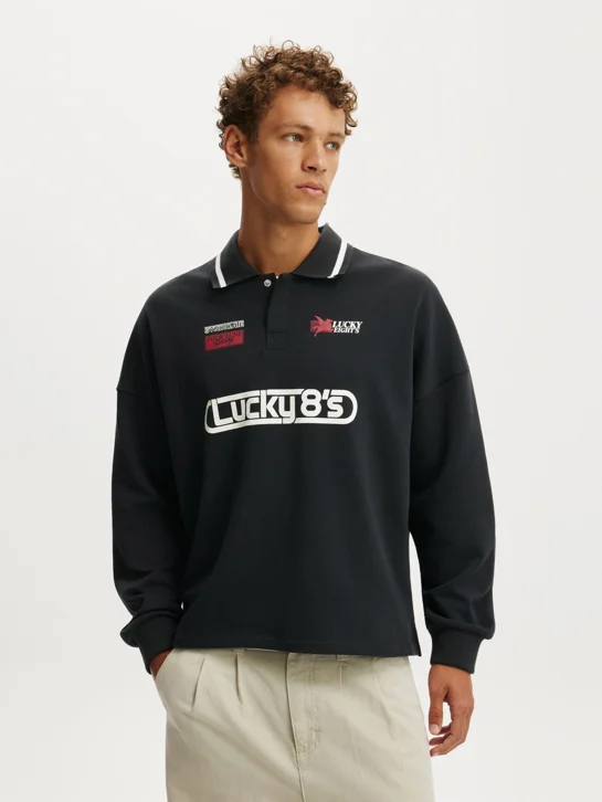COTTON ON Áo Polo Dài Tay Nam - Cropped Fit Gra Fleece Polo