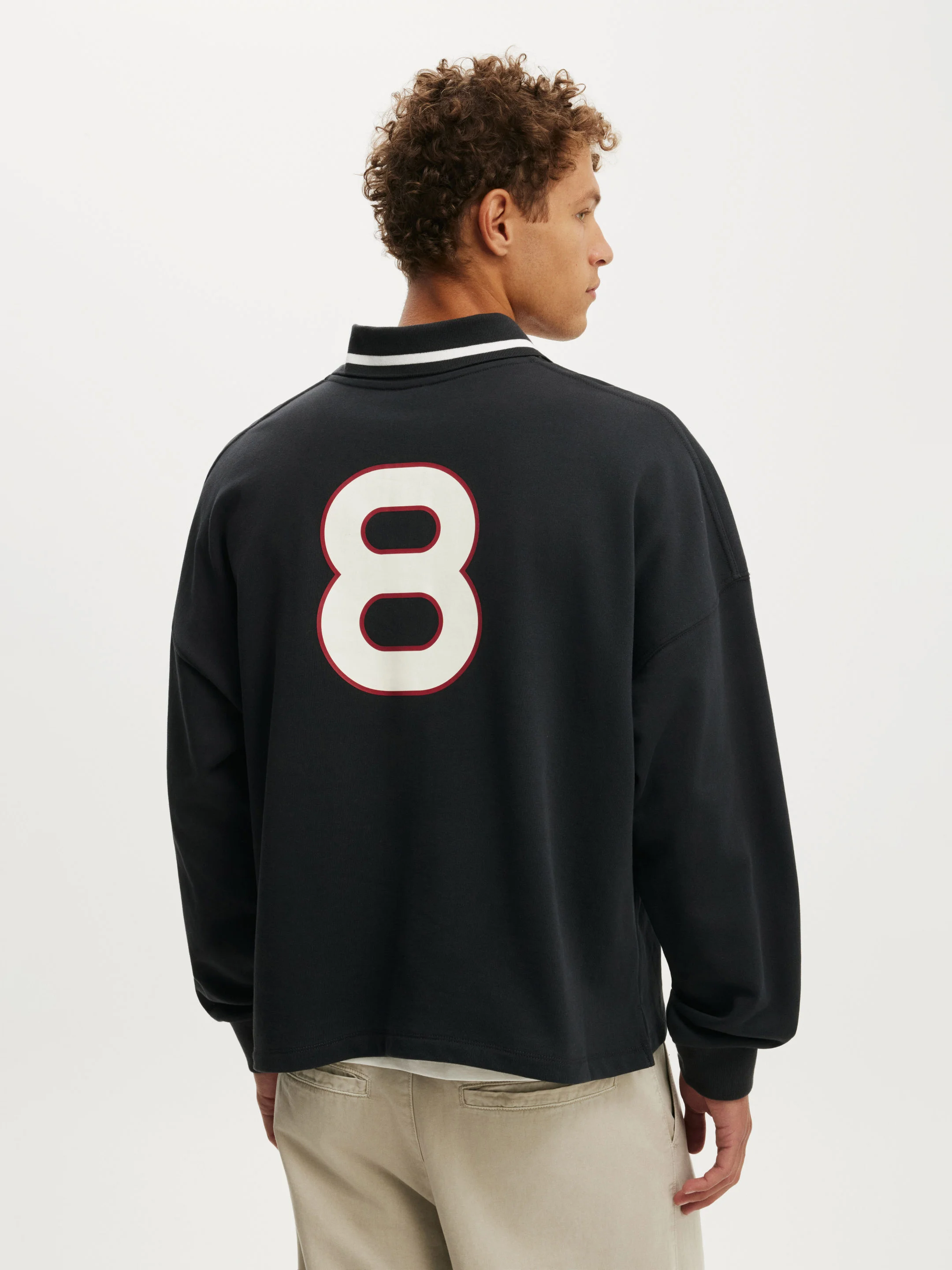 COTTON ON Áo Polo Dài Tay Nam - Cropped Fit Gra Fleece Polo