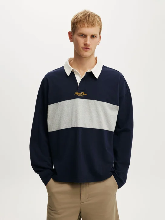 COTTON ON Áo Polo Dài Tay Nam - Box Fit Rugby Polo