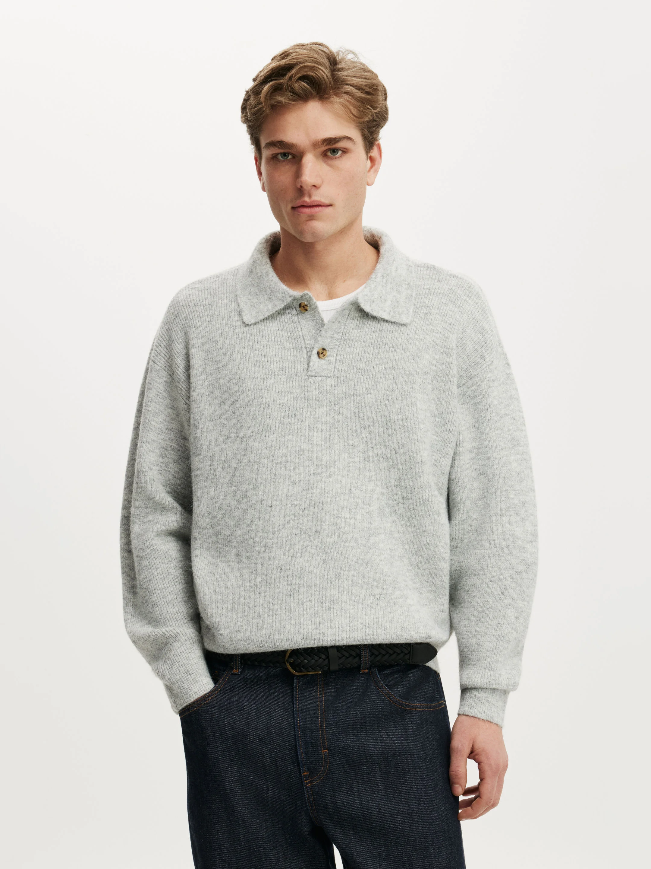 COTTON ON Áo Len Polo Dài Tay Nam - Box Fit Rugby Polo Knit