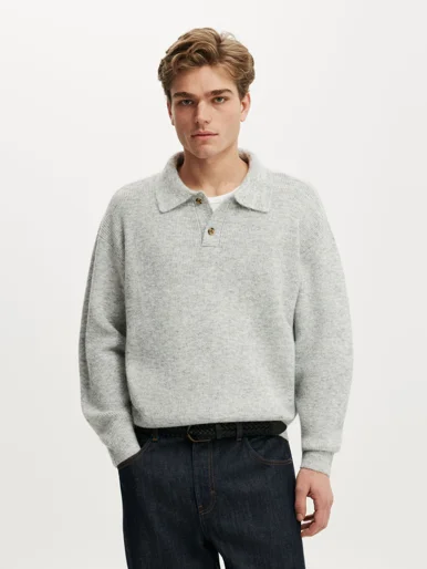 COTTON ON Áo Len Polo Dài Tay Nam - Box Fit Rugby Polo Knit