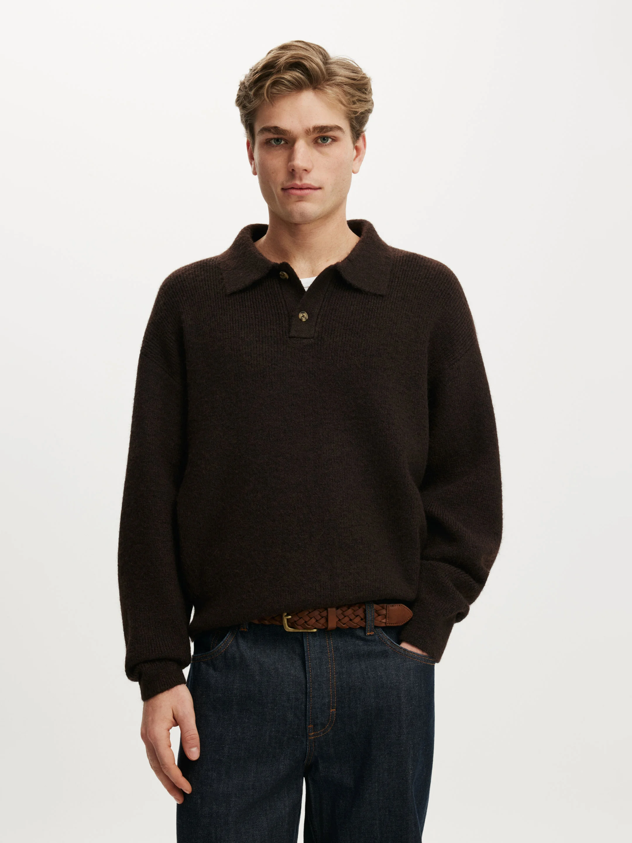 COTTON ON Áo Len Polo Dài Tay Nam - Box Fit Rugby Polo Knit