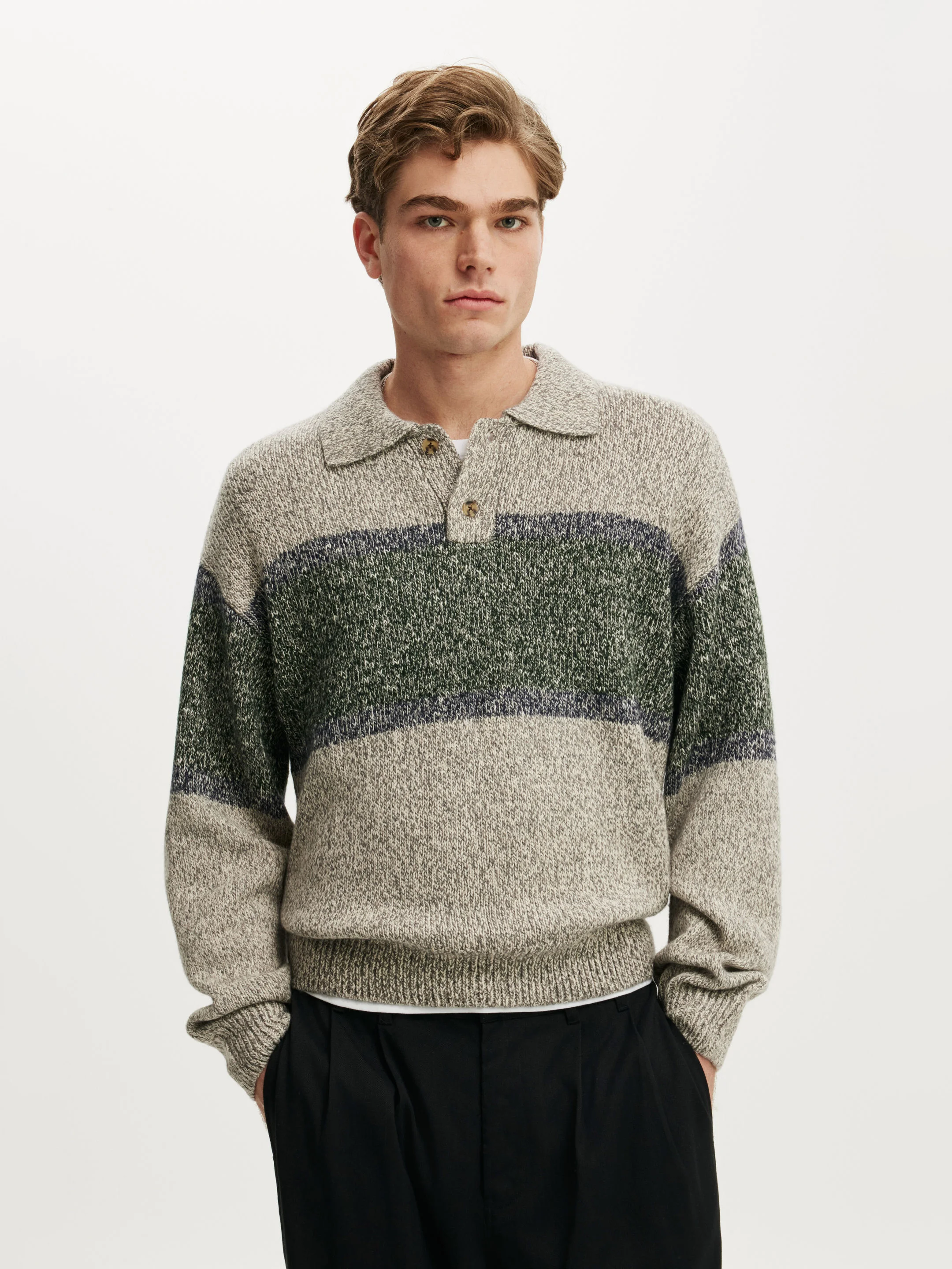 COTTON ON Áo Len Polo Dài Tay Nam - Box Fit Rugby Polo Knit
