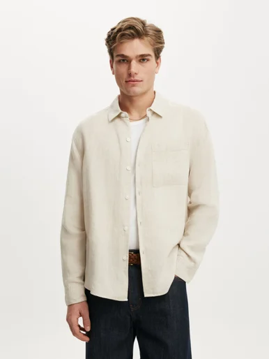 COTTON ON Áo Sơ Mi Dài Tay Nam - Relaxed Linen Lsleeve Shirt