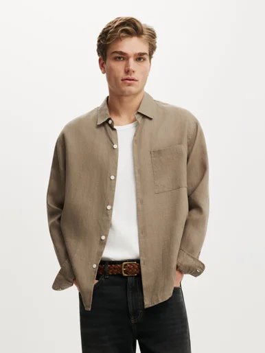 COTTON ON Áo Sơ Mi Dài Tay Nam - Relaxed Linen Lsleeve Shirt
