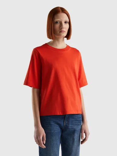 UNITED COLORS OF BENETTON Áo Thun Ngắn Tay Nữ 100% Cotton Boxy Fit T-Shirt