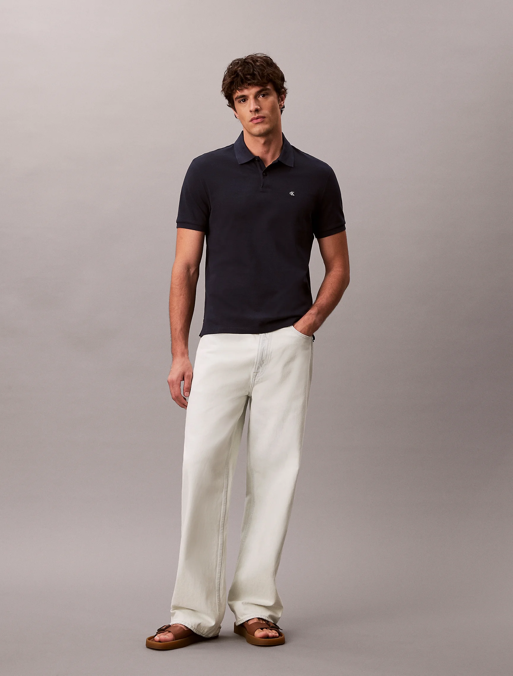CK JEANS Áo Polo Nam SS Monogram Pique Polo