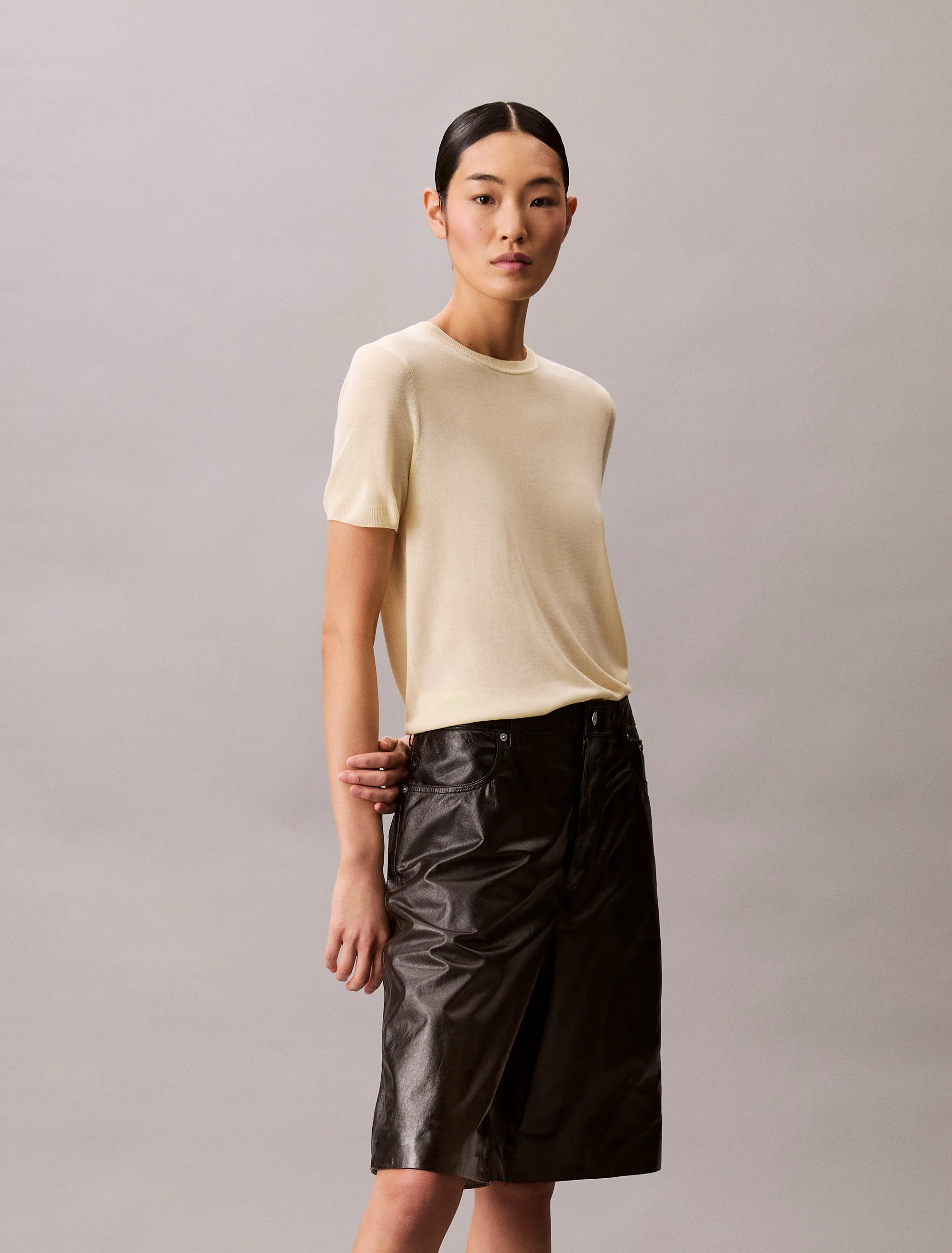 CK JEANS Áo Len Nữ Viscose Short Sleeve Sweater