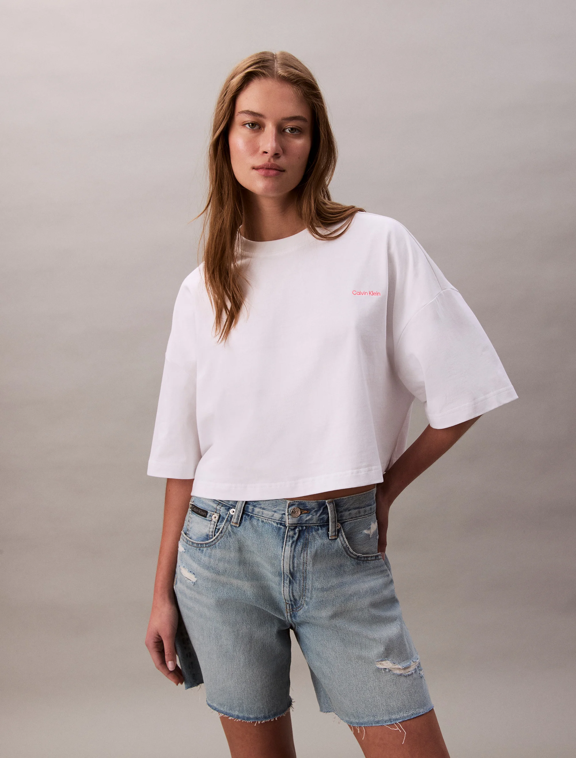 CK JEANS Áo Thun Nữ Cropped Relaxed T-Shirt