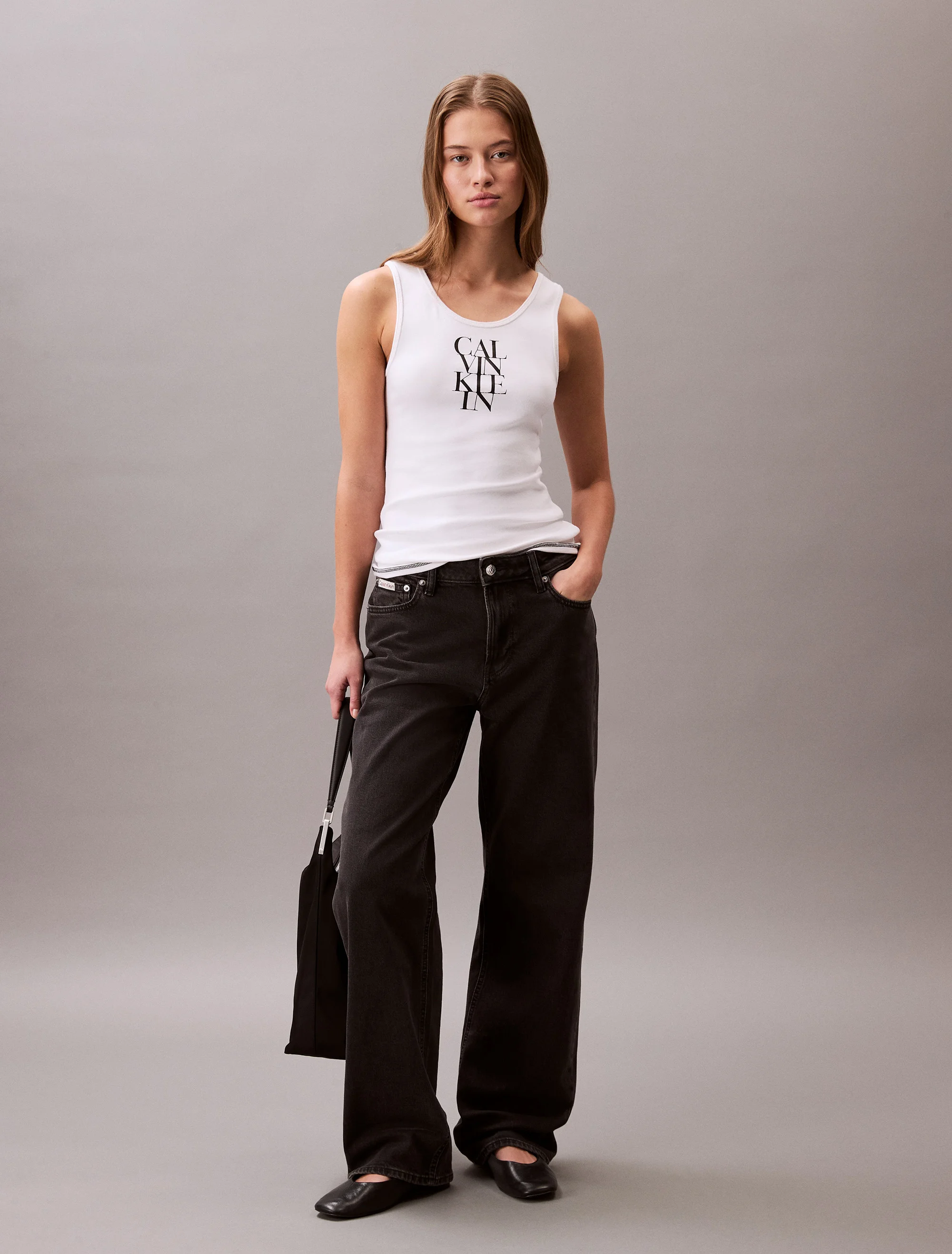 CK JEANS Áo Ba Lỗ Nữ Ribbed Tank Top