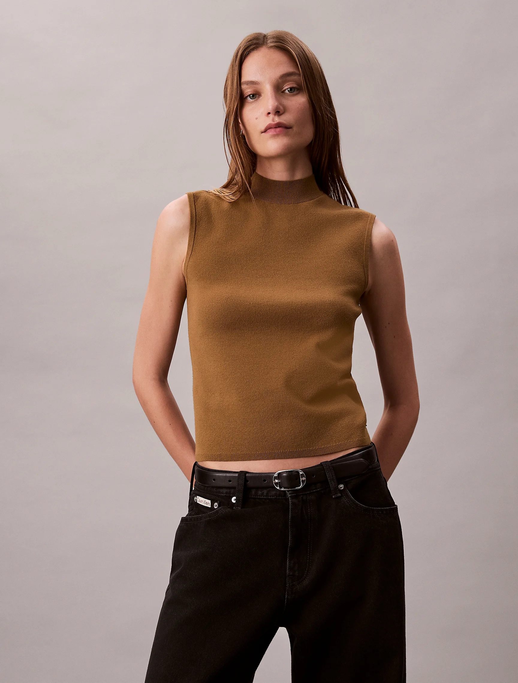 CK JEANS Áo Len Nữ Sleeveless Mockneck