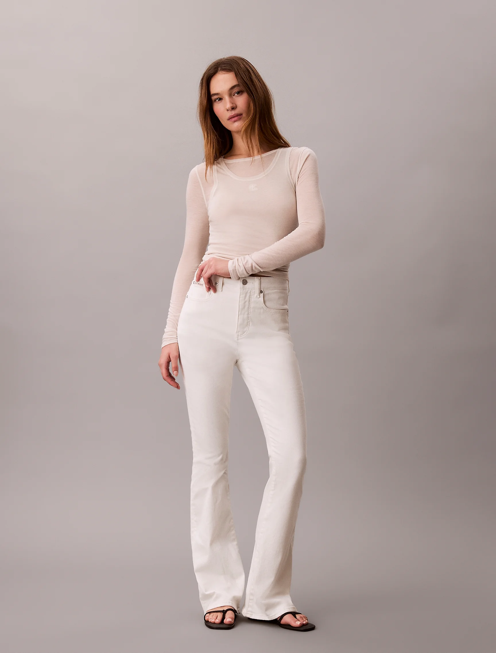 CK JEANS Áo Thun Nữ LS Wool Blend Feminine
