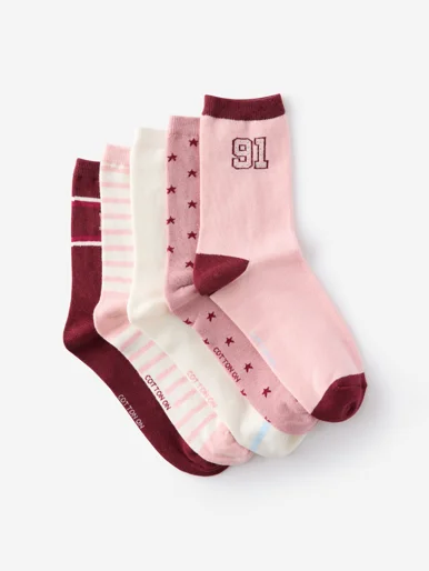 COTTON ON RUBI Bộ 5 Đôi Vớ Dài Nữ-5Pk Fine Crew Sock