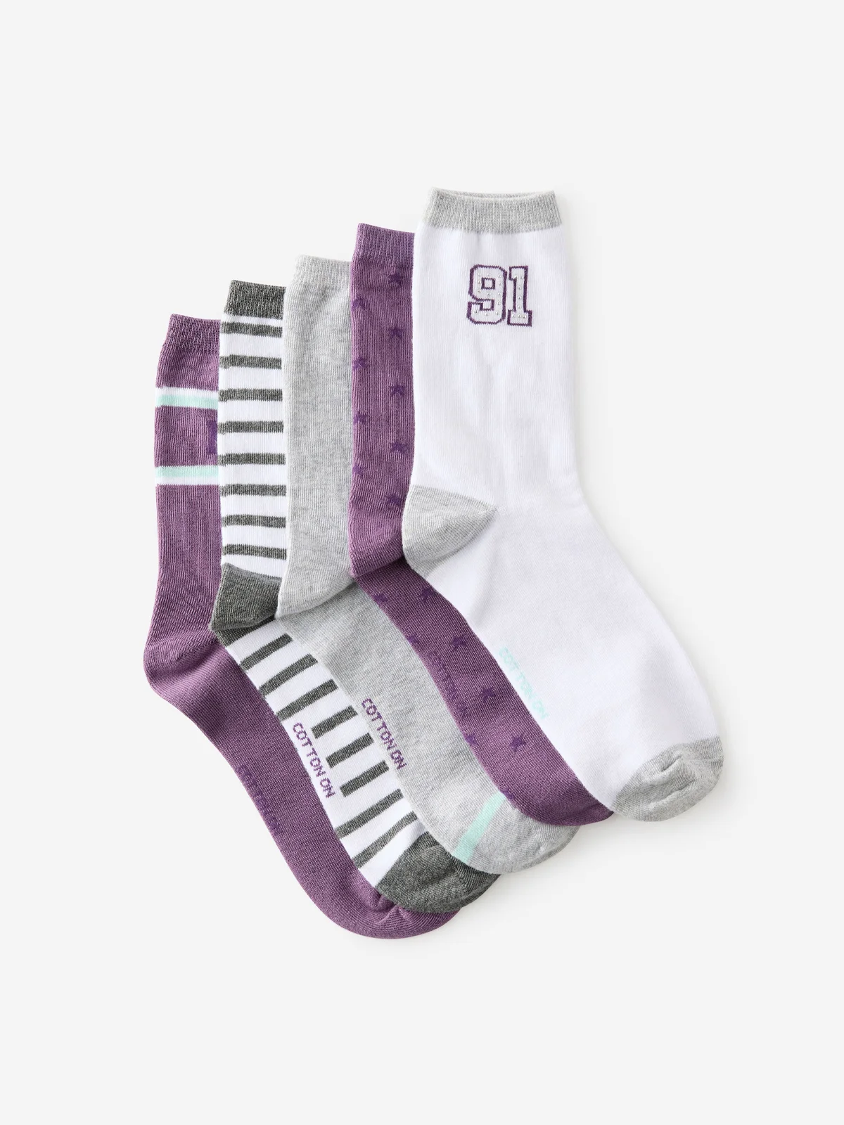 COTTON ON RUBI Bộ 5 Đôi Vớ Dài Nữ-5Pk Fine Crew Sock