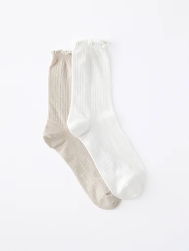 COTTON ON RUBI Bộ 2 Đôi Vớ Dài Nữ - Pearl Pointelle Crew Sock 2Pk