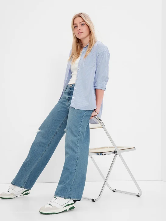 GAP Quần Jeans Dài Bé Gái - Mid Rise Wide Leg