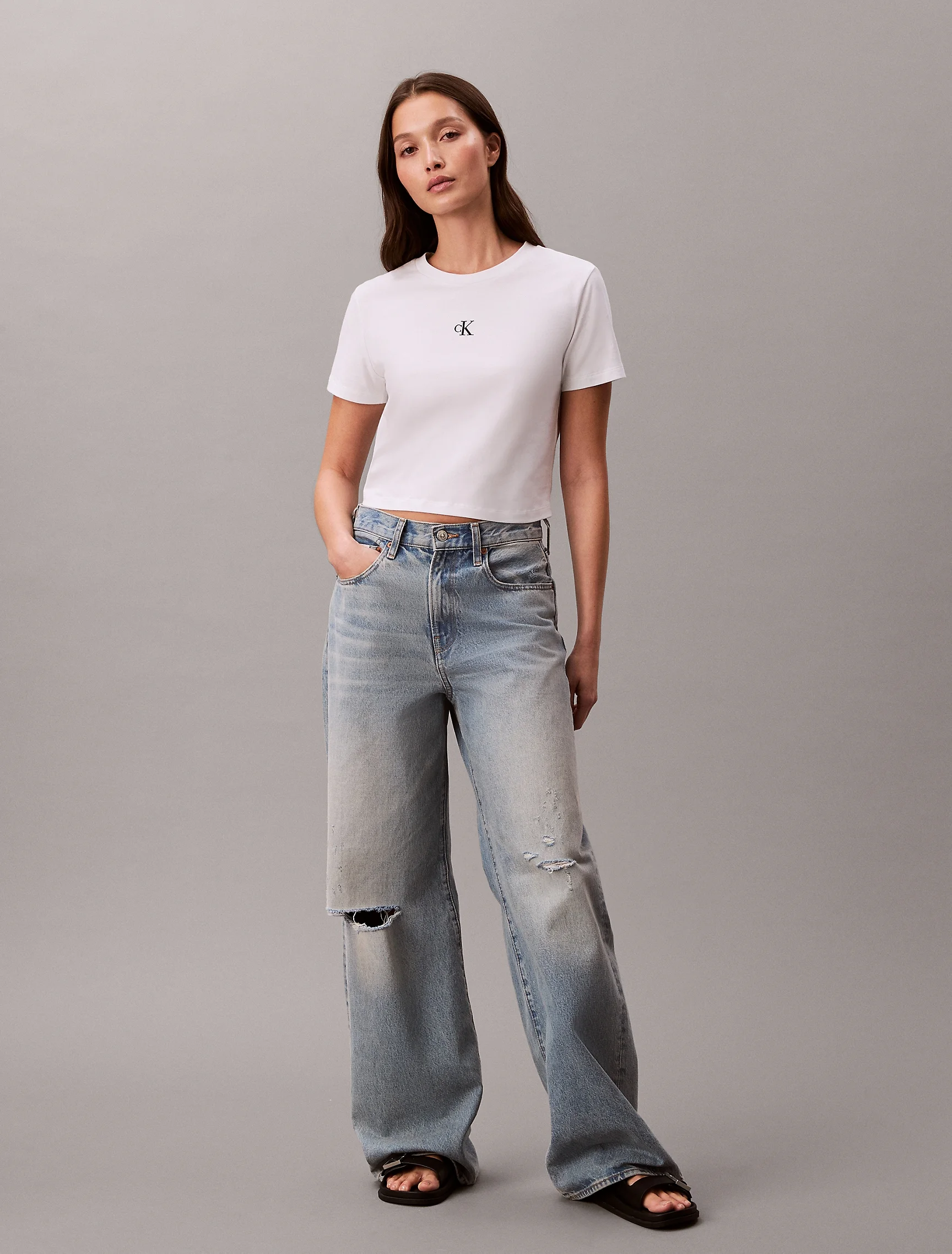 CK JEANS Áo Thun Nữ A - SS Logo Cropped Tee
