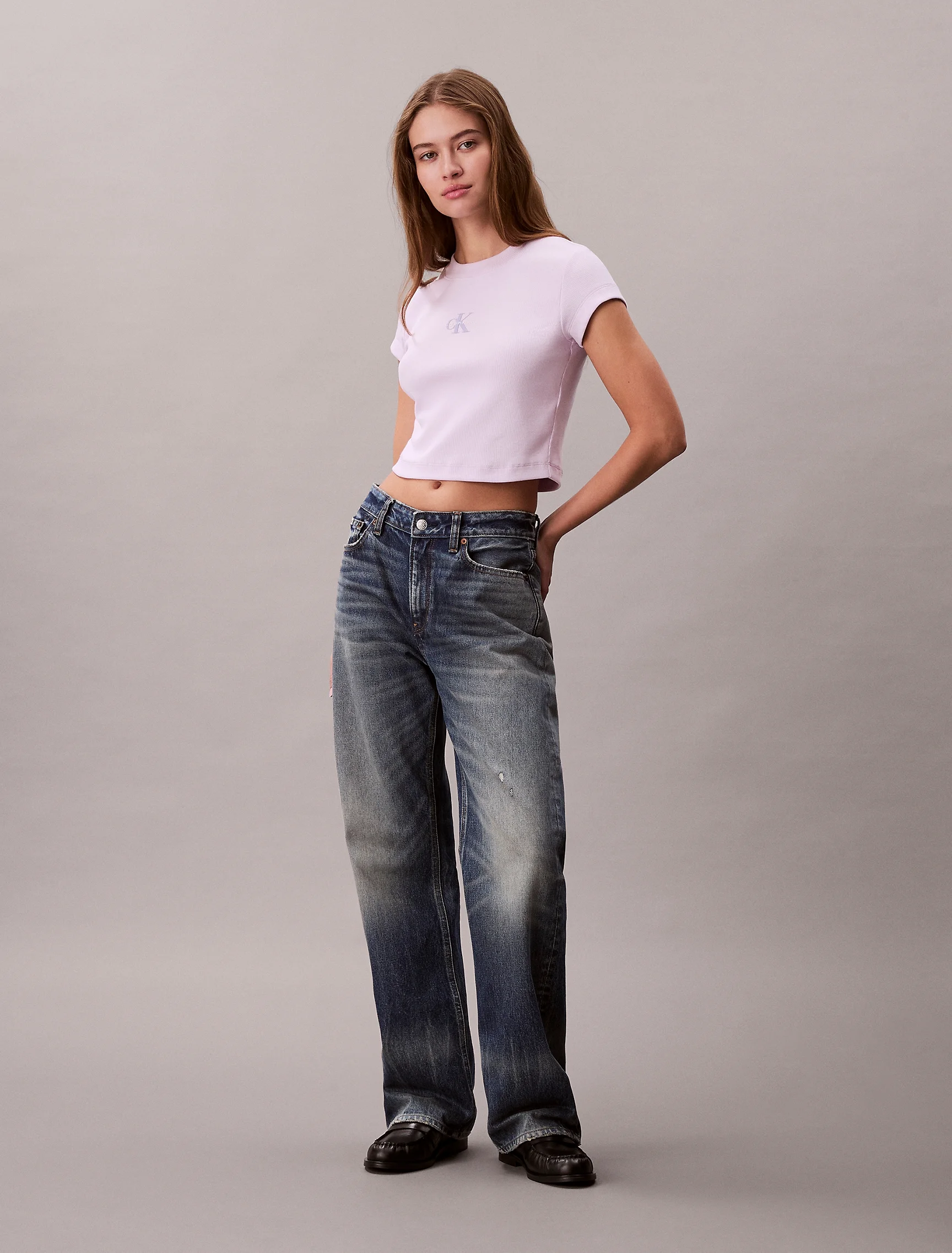 CK JEANS Áo Thun Nữ Monologo Baby Rib Tee