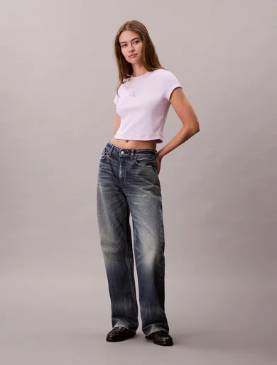 CK JEANS Áo Thun Nữ Monologo Baby Rib Tee