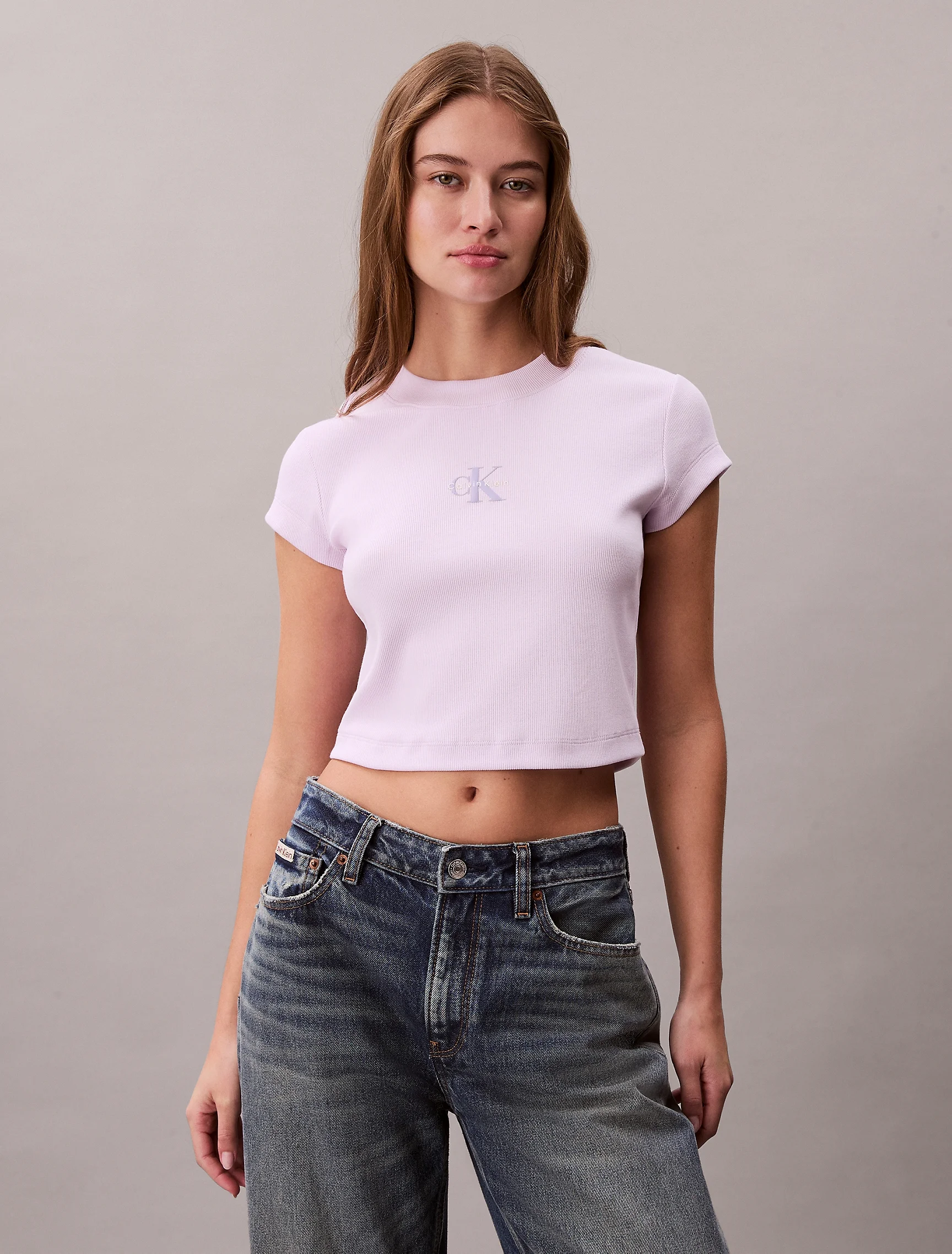 CK JEANS Áo Thun Nữ Monologo Baby Rib Tee