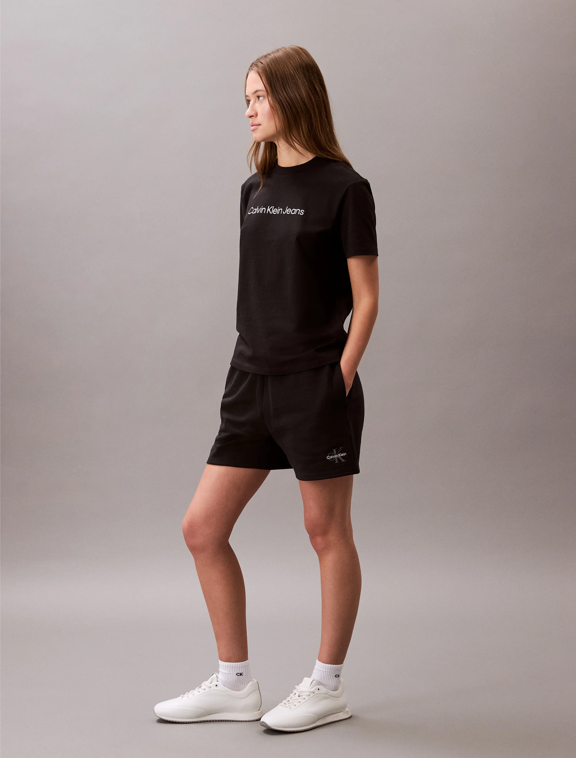 CK JEANS Quần Ngắn Nữ Monologo French Terry Short