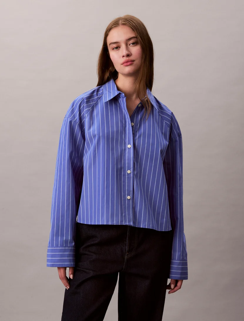 CK JEANS Áo Sơ Mi Nữ Stripe Boxy Cropped Shirt