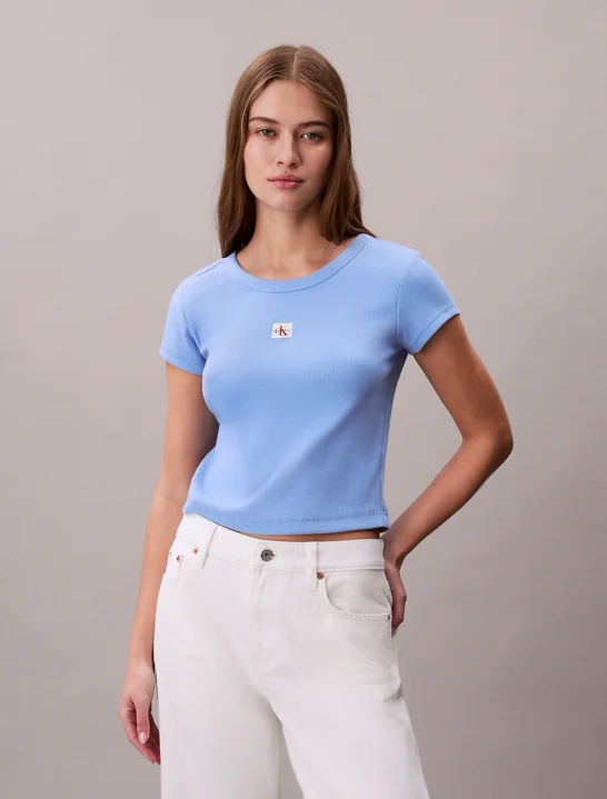 CK JEANS Áo Thun Nữ Woven Label 2X2 Baby Rib Baby
