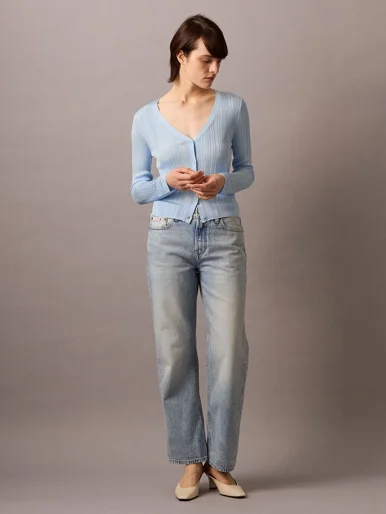 CK JEANS Áo Len Nữ Shiny Viscose Ribbed Cardigan