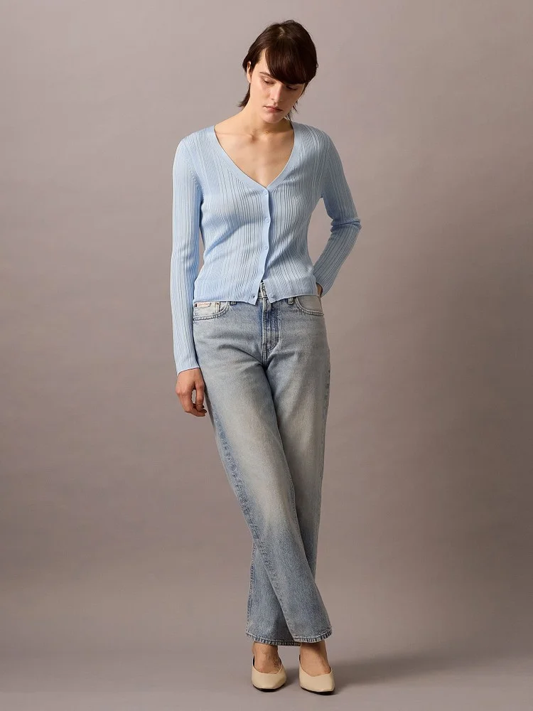 CK JEANS Áo Len Nữ Shiny Viscose Ribbed Cardigan