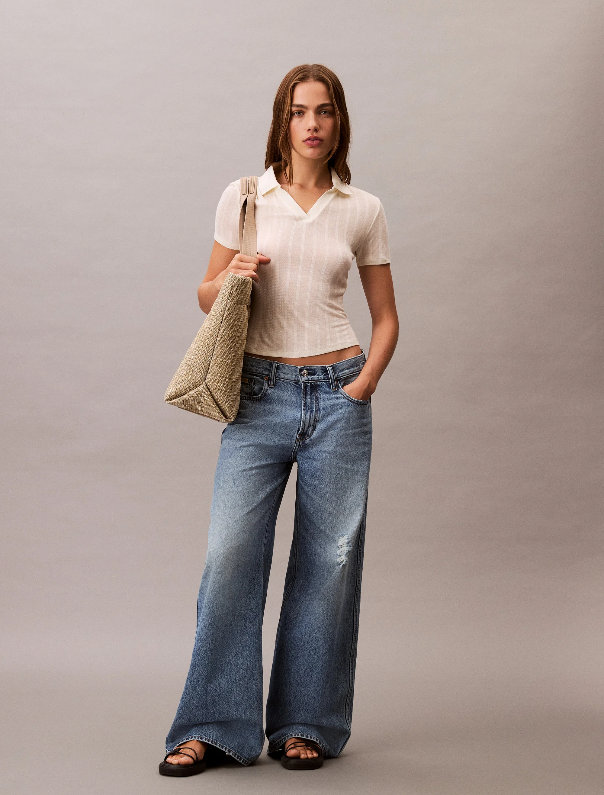 CK JEANS Quần Jeans Nữ Ultra Wide Leg Fit