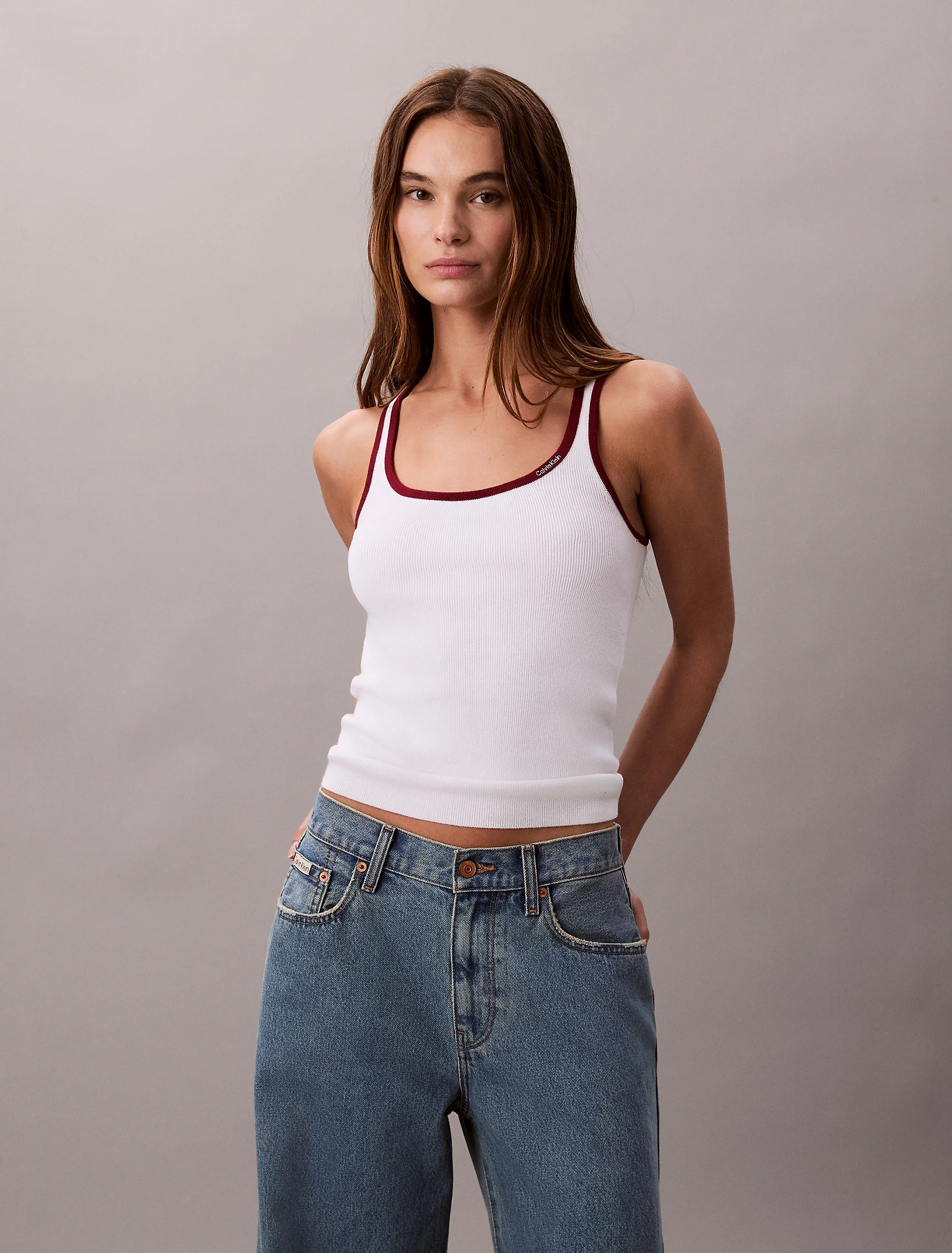 CK JEANS Áo Len Nữ Ctn Rib Tank With Color Block