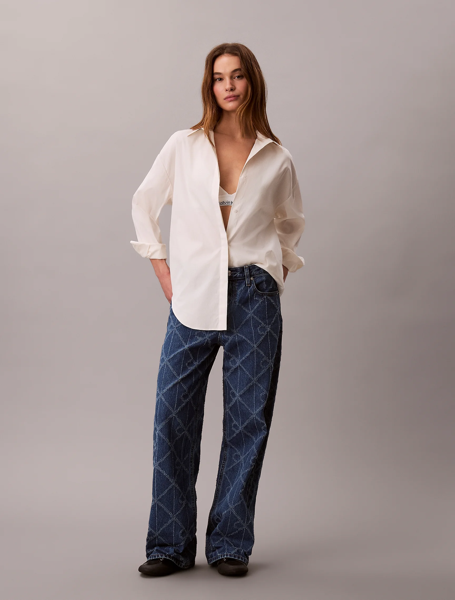 CK JEANS Quần Jeans Nữ Low Rise Baggy CK Atlantic