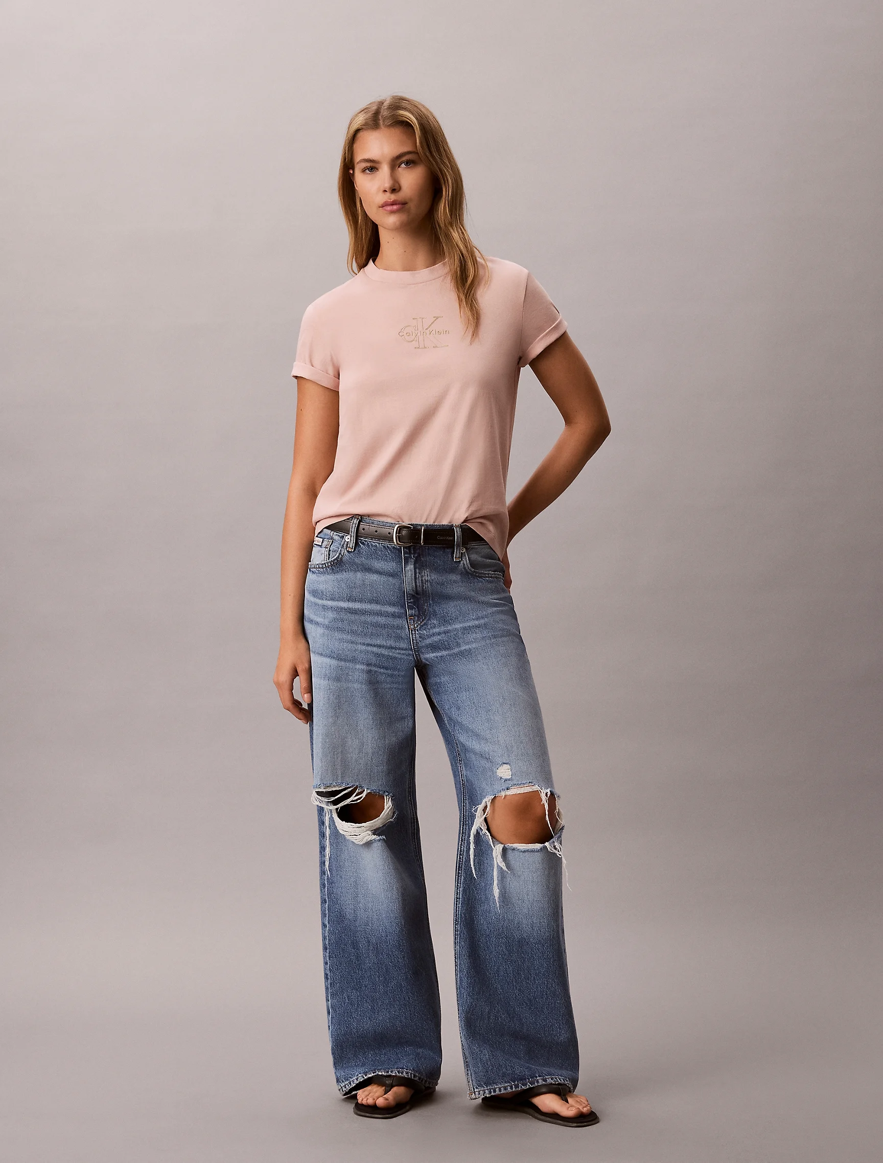 CK JEANS Áo Thun Nữ Glossy Metallic Logo T-shirt