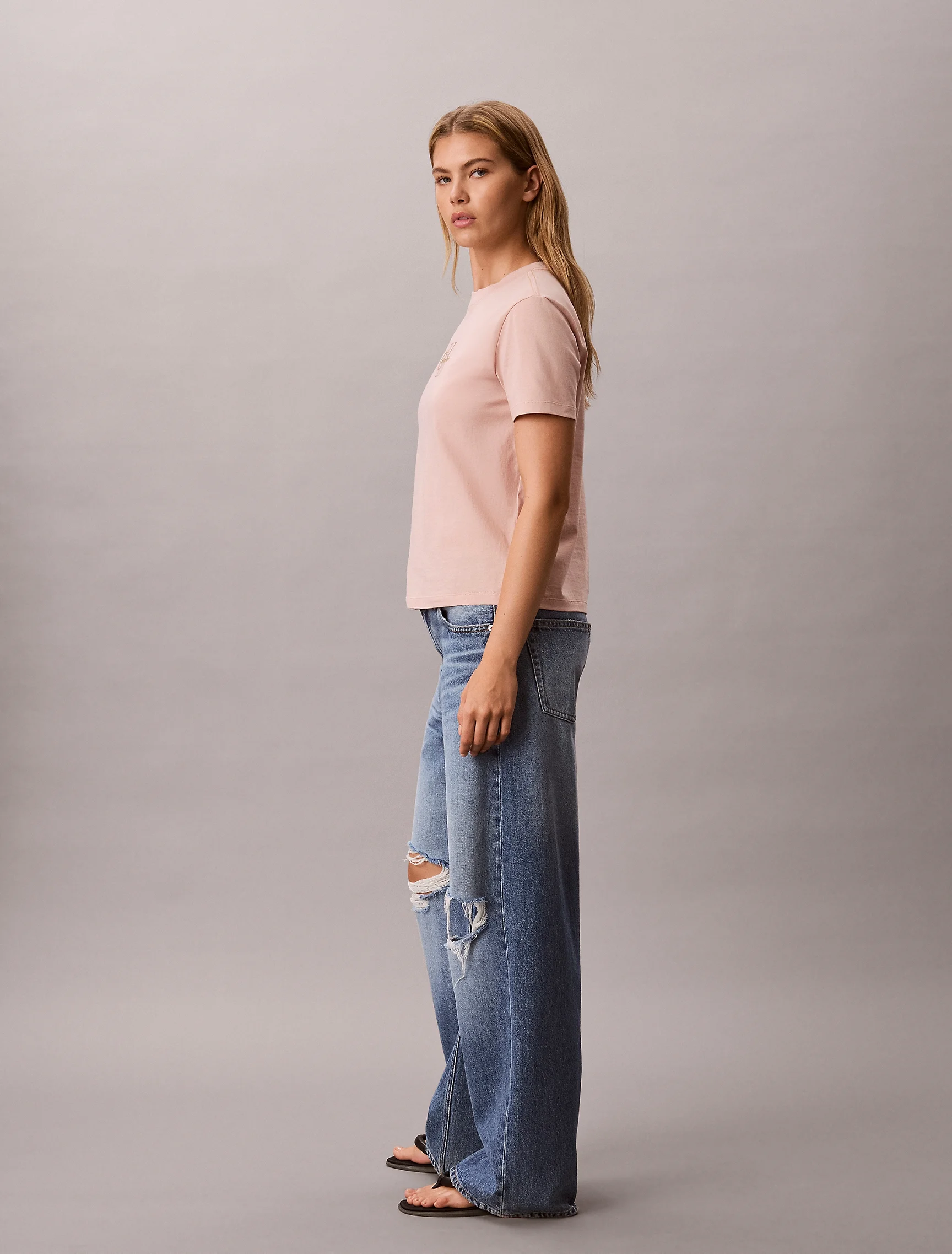 CK JEANS Áo Thun Nữ Glossy Metallic Logo T-shirt