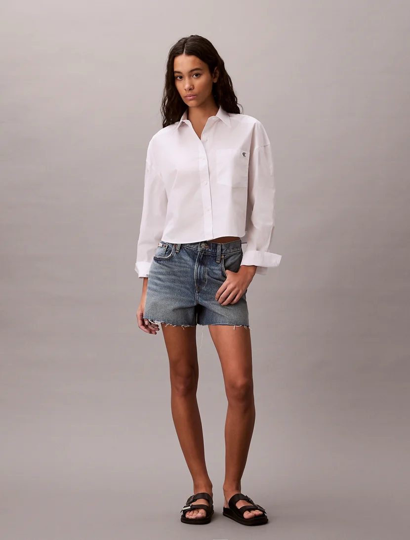 CK JEANS Áo Sơ Mi Nữ Cotton Poplin Cropped Shirt