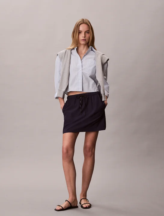 CK JEANS Áo Sơ Mi Nữ Yarndye Cotton Poplin Cropped