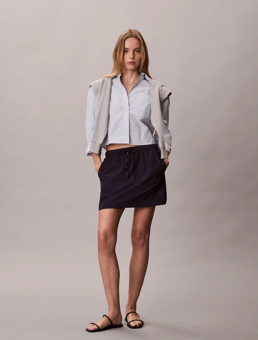 CK JEANS Áo Sơ Mi Nữ Yarndye Cotton Poplin Cropped