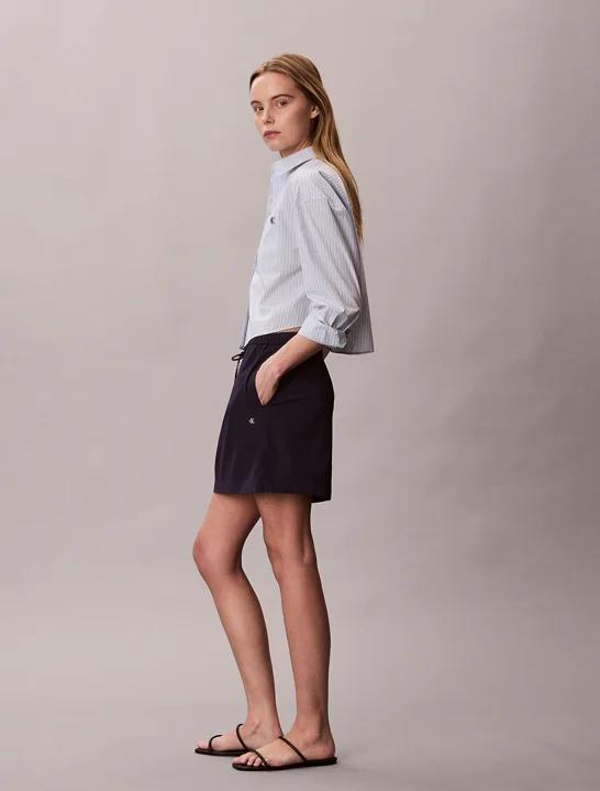 CK JEANS Áo Sơ Mi Nữ Yarndye Cotton Poplin Cropped
