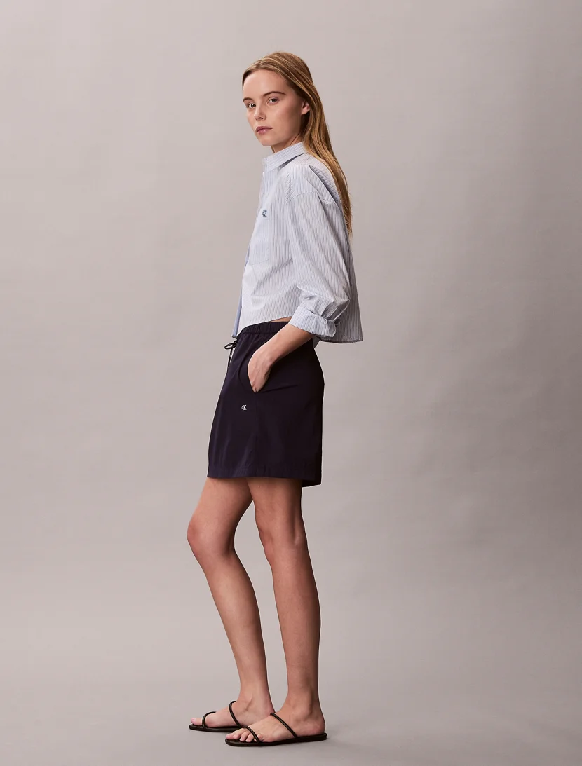 CK JEANS Áo Sơ Mi Nữ Yarndye Cotton Poplin Cropped