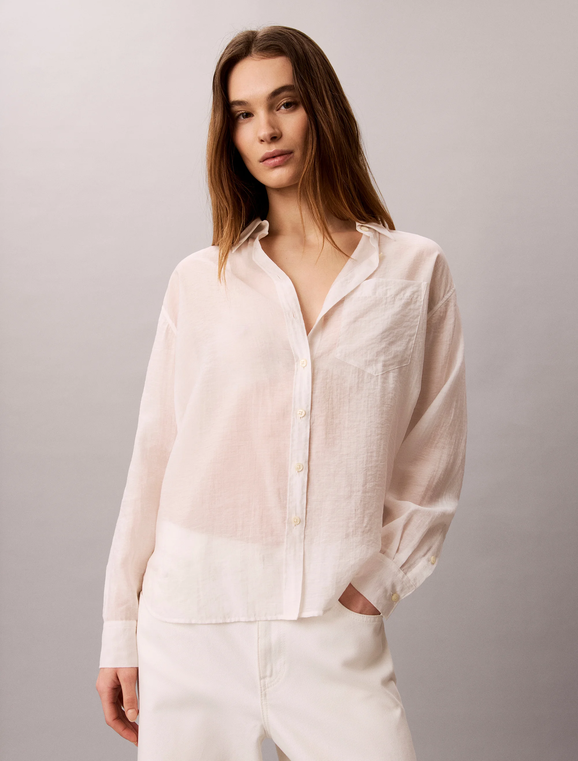 CK JEANS Áo Sơ Mi Nữ Voile Relaxed Shirt