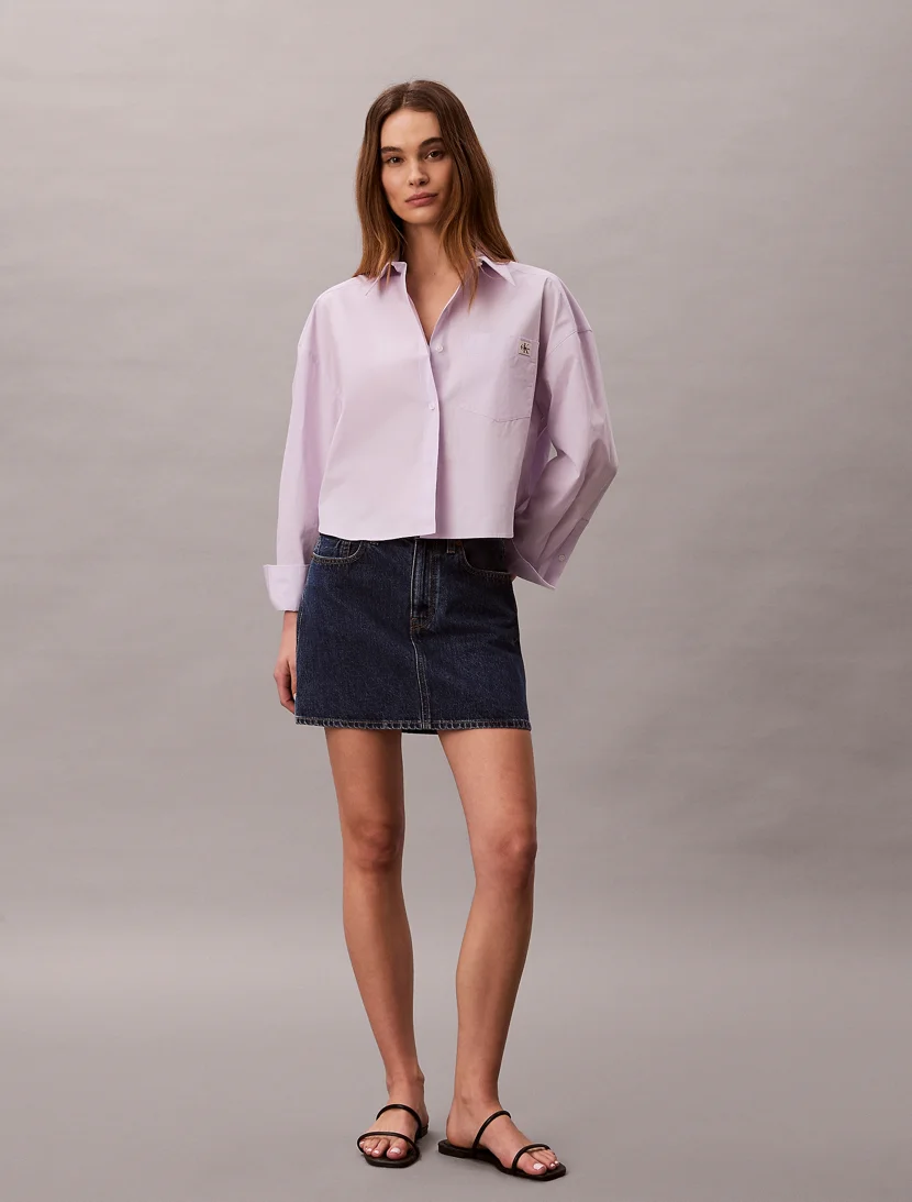 CK JEANS Áo Sơ Mi Nữ Cotton Poplin Cropped Shirt