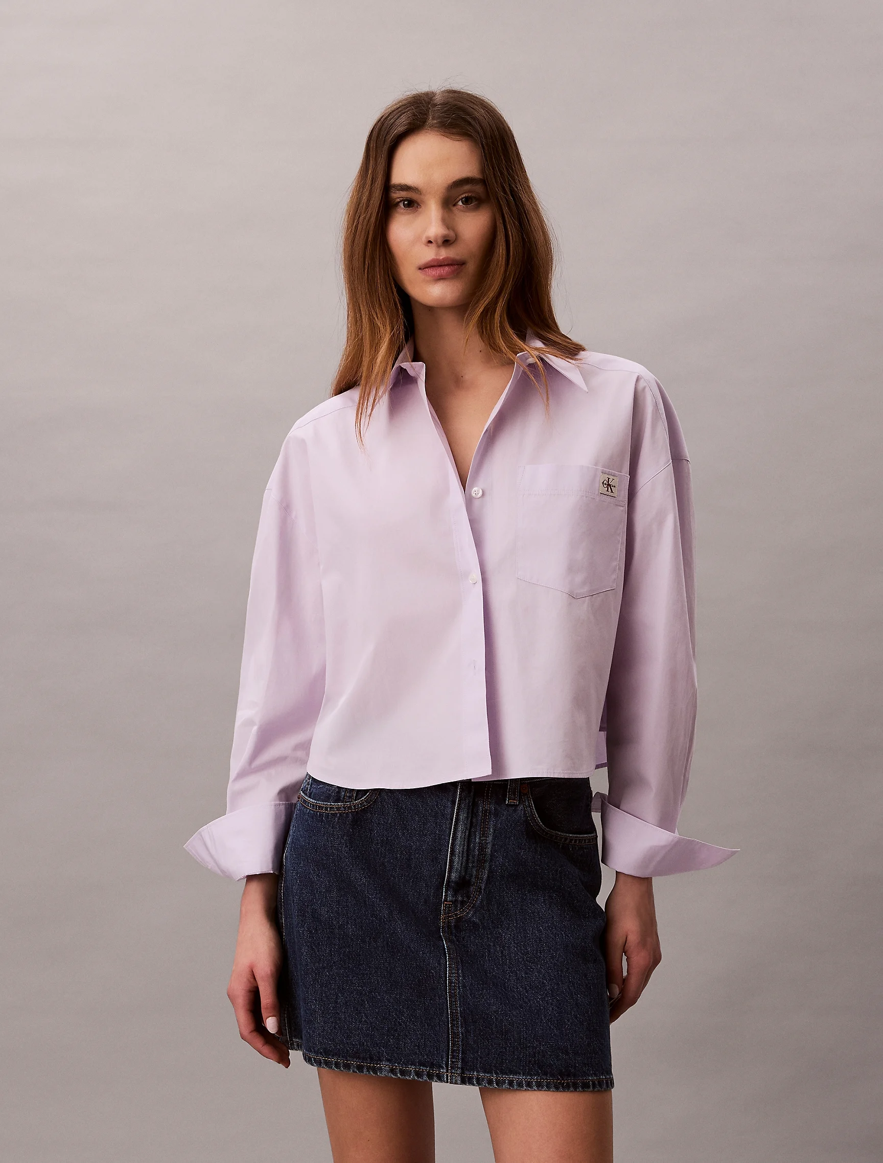 CK JEANS Áo Sơ Mi Nữ Cotton Poplin Cropped Shirt