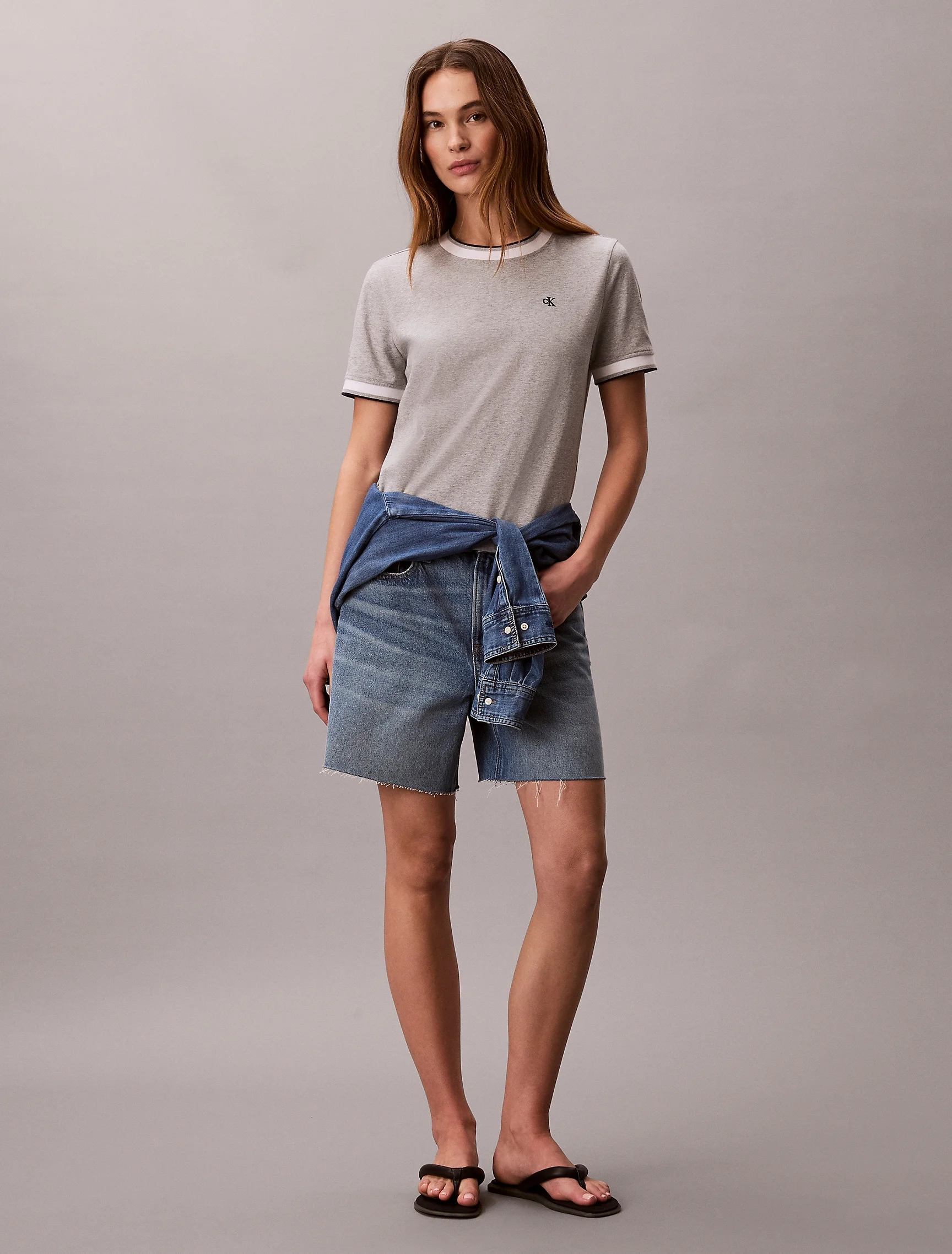 CK JEANS Áo Thun Nữ Monogram Stripe Trim Classic T-Shirt