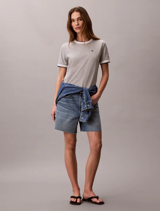 CK JEANS Áo Thun Nữ Monogram Stripe Trim Classic T-Shirt